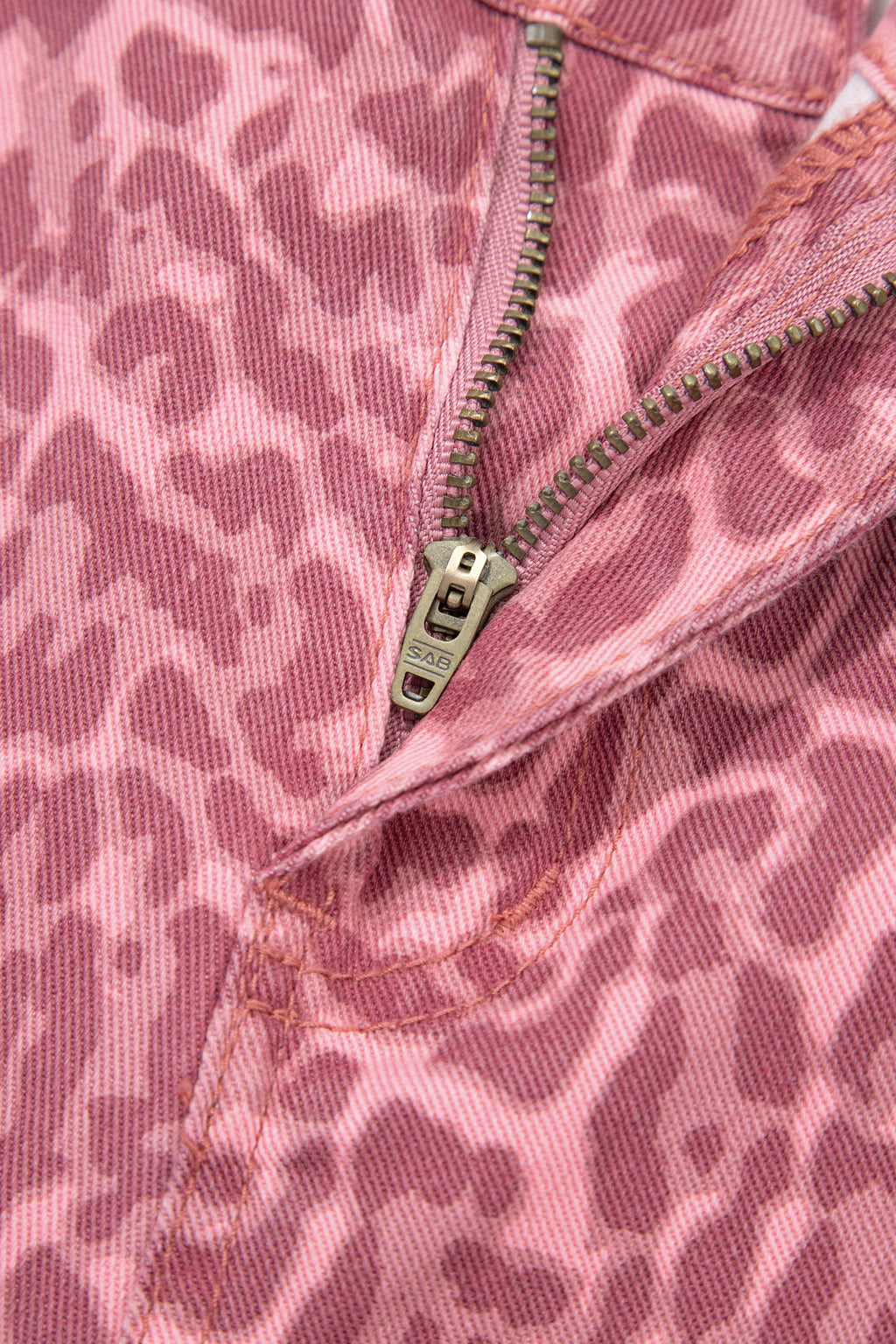 Rose Leopard Frayed Edge Wide Leg High Waist Jeans