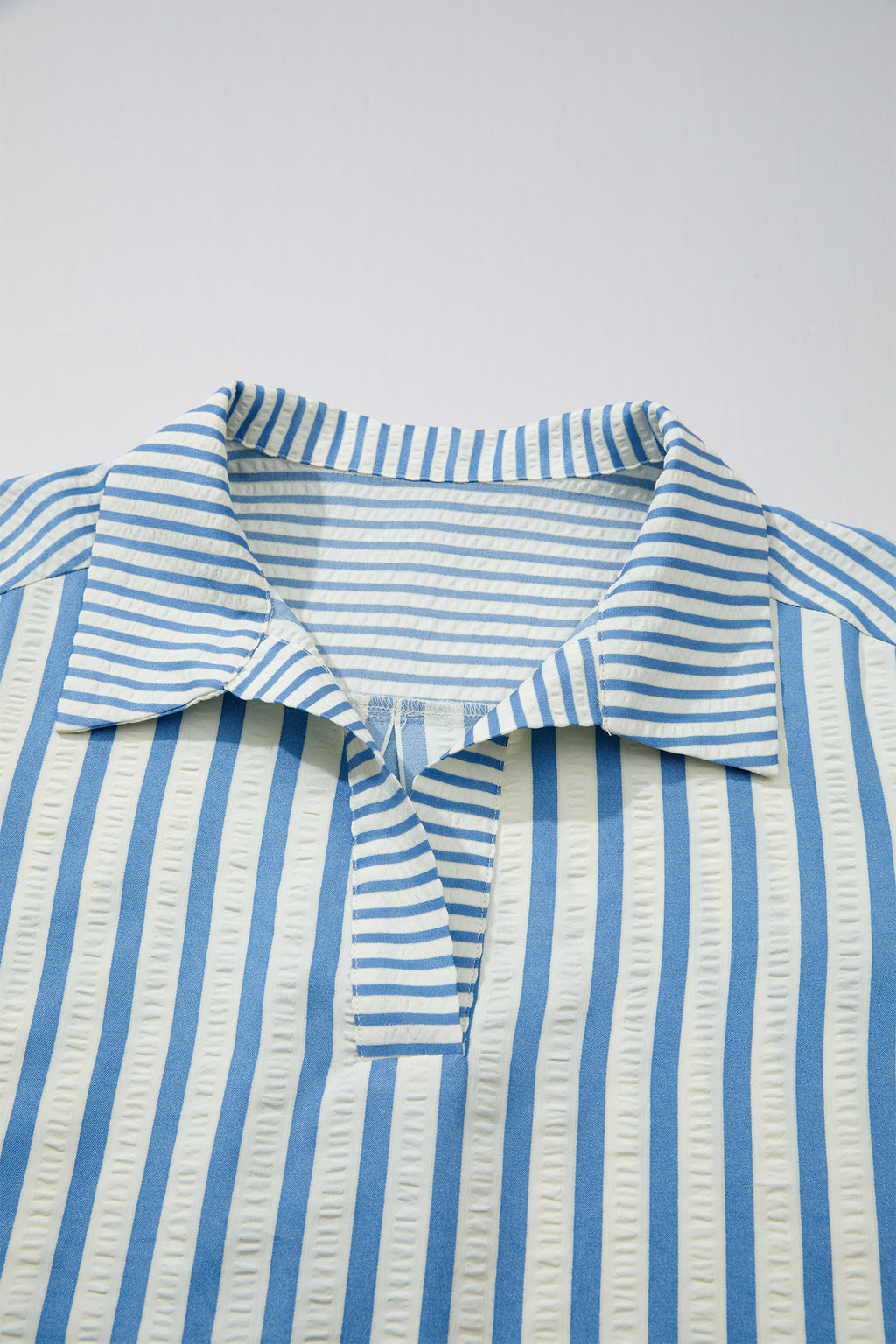 Sky Blue Stripe 3/4 Sleeve Collared Neck Blouse