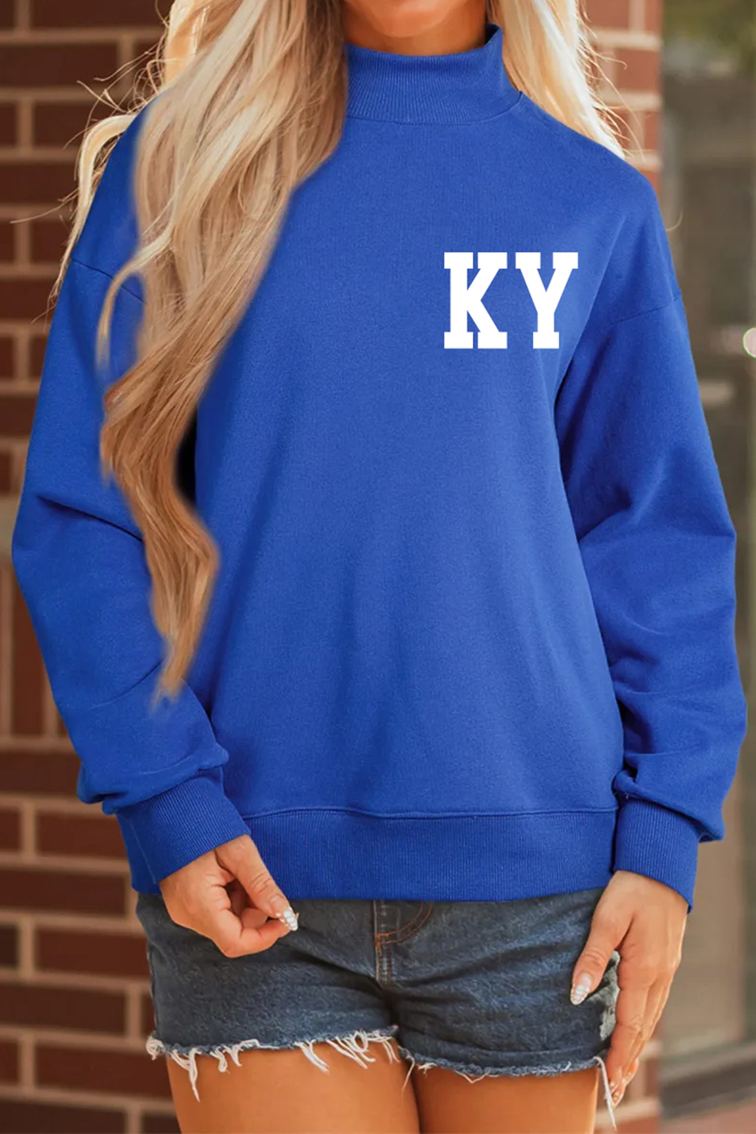 Dark Blue KY KENTUCKY Printed Mock Neck Sweatshirt