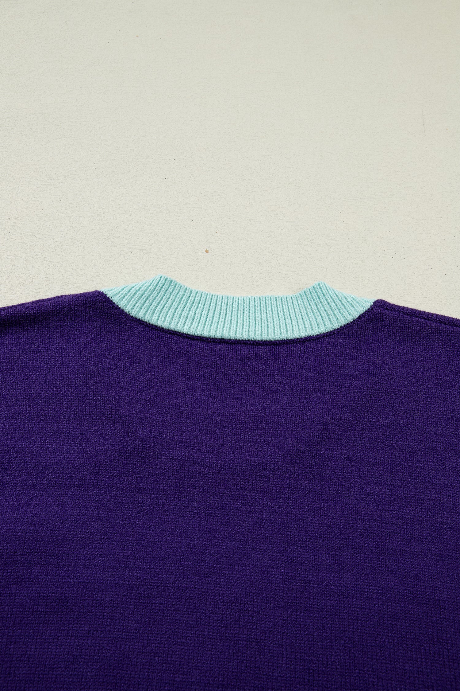 Tillandsia Purple Colorblock Patchwork Fuzzy Mardi Gras Graphic Sweater