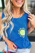 Blue Sun Graphic Casual Tank Top
