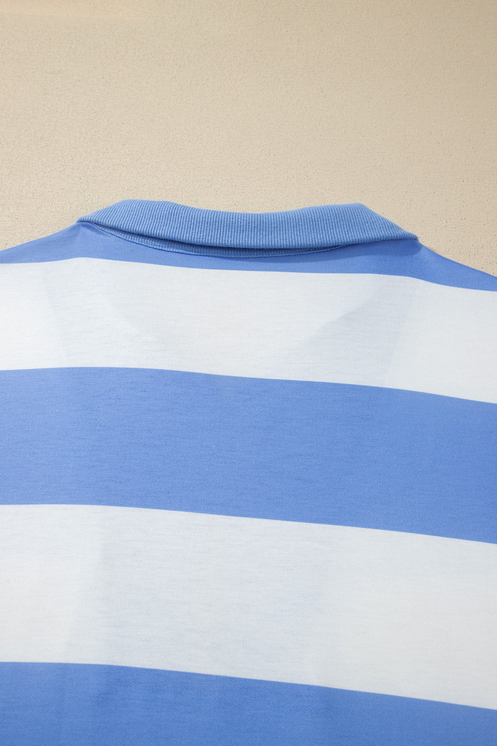 Sky Blue Stripe Drop Shoulder Zipped Collar T Shirt Plus Size Shorts Set