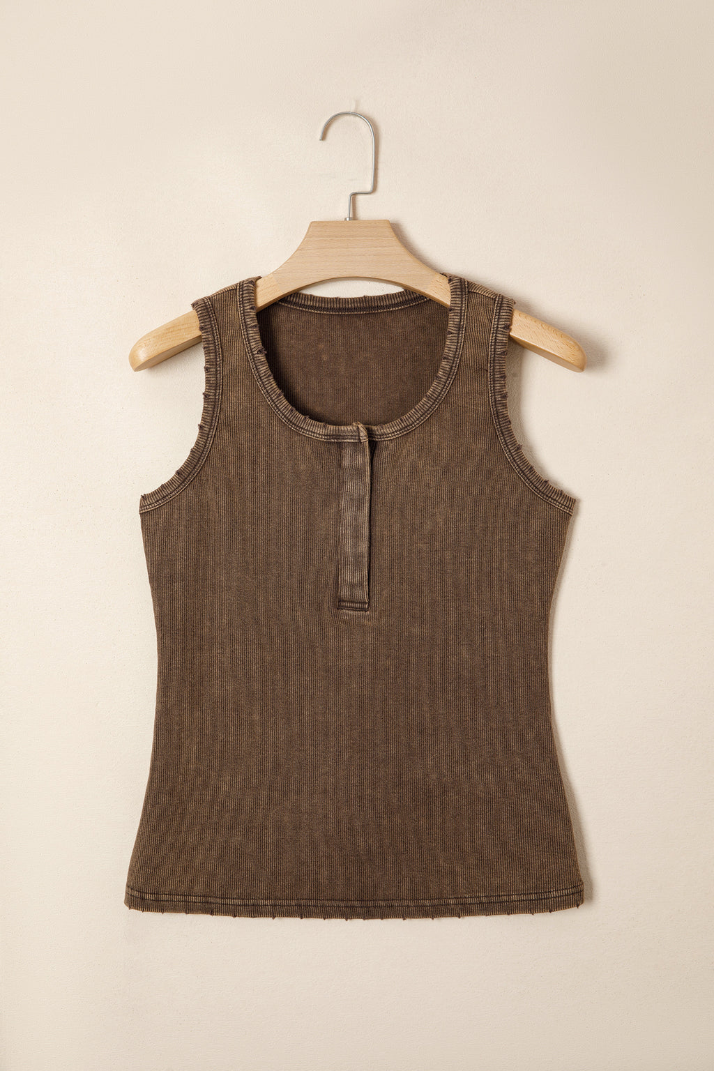 Coffee Vintage Distressed Ribbed Mineral Wash Tank Top