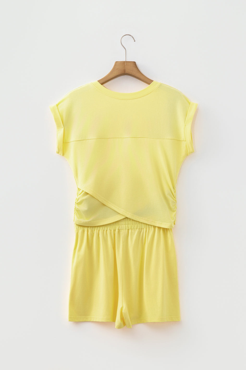 Mint Green Solid Short Sleeve Elastic Waist Pocket Casual Two Piece Short Set