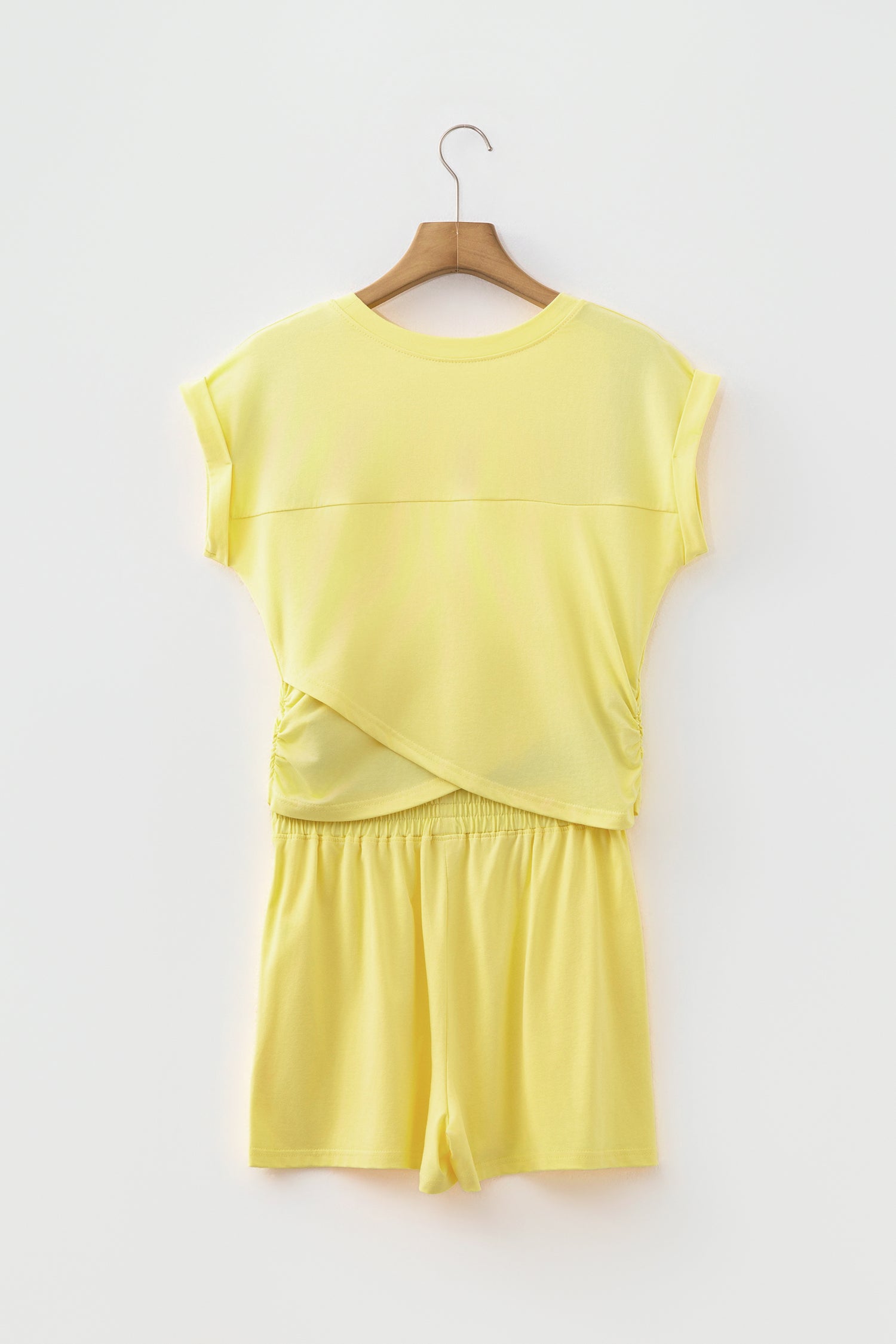 Mint Green Solid Short Sleeve Elastic Waist Pocket Casual Two Piece Short Set
