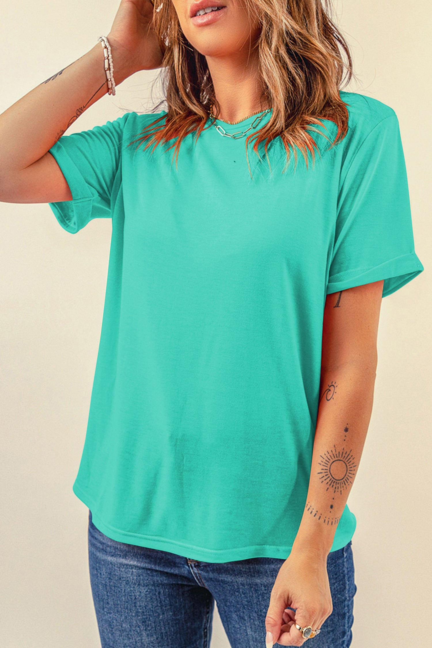 Dark Blue Casual Plain Crew Neck Tee