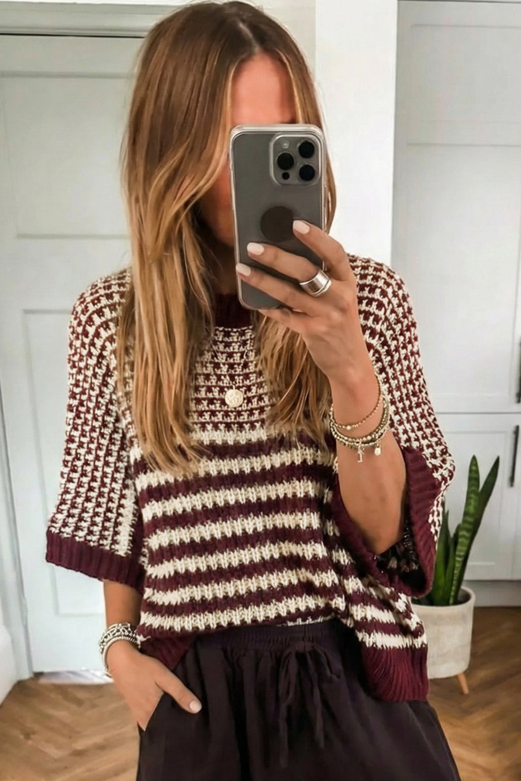 Red 3/4 Draped Sleeve Slouchy Sweater