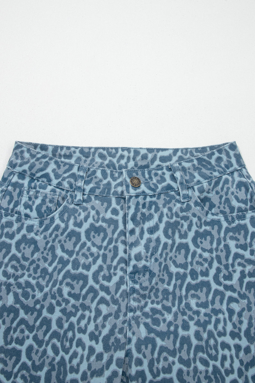 Sky Blue Leopard Frayed Edge Wide Leg High Waist Jeans