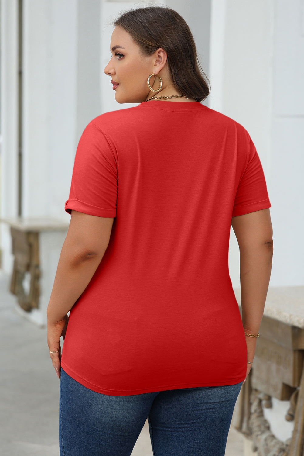 Dark Blue Casual Plain Crew Neck Tee
