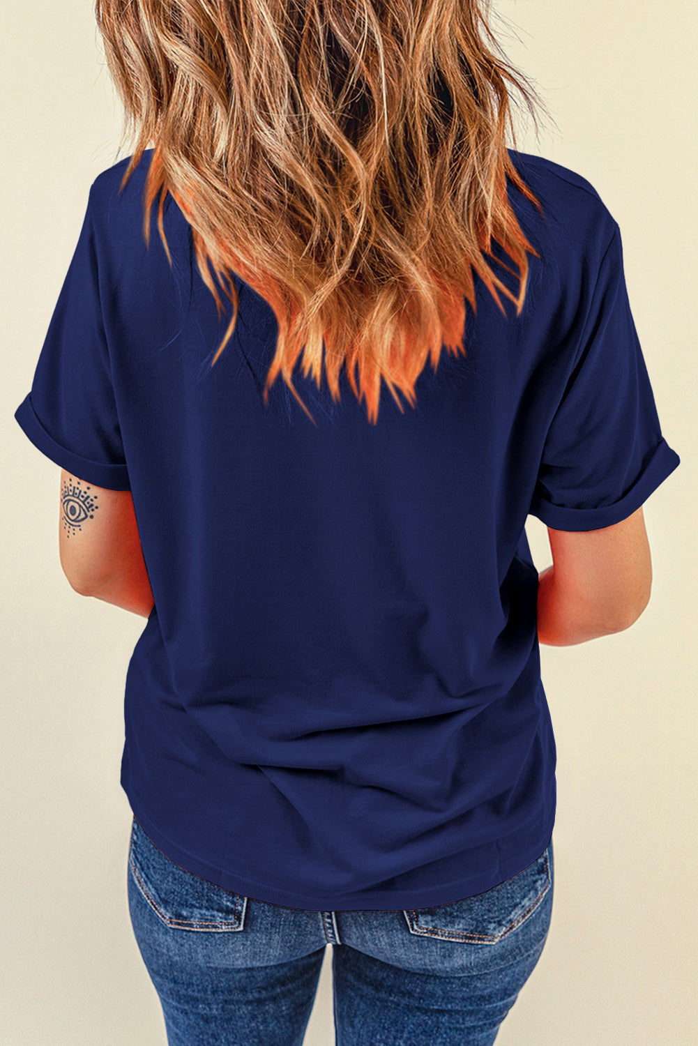 Dark Blue Casual Plain Crew Neck Tee