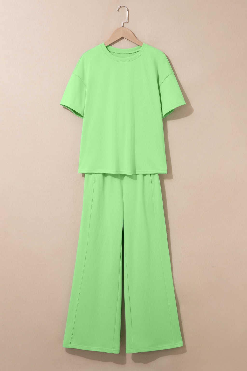Sky Blue Solid Cover Oversize Tee Pocketed Casual Pants 2pcs Outfit
