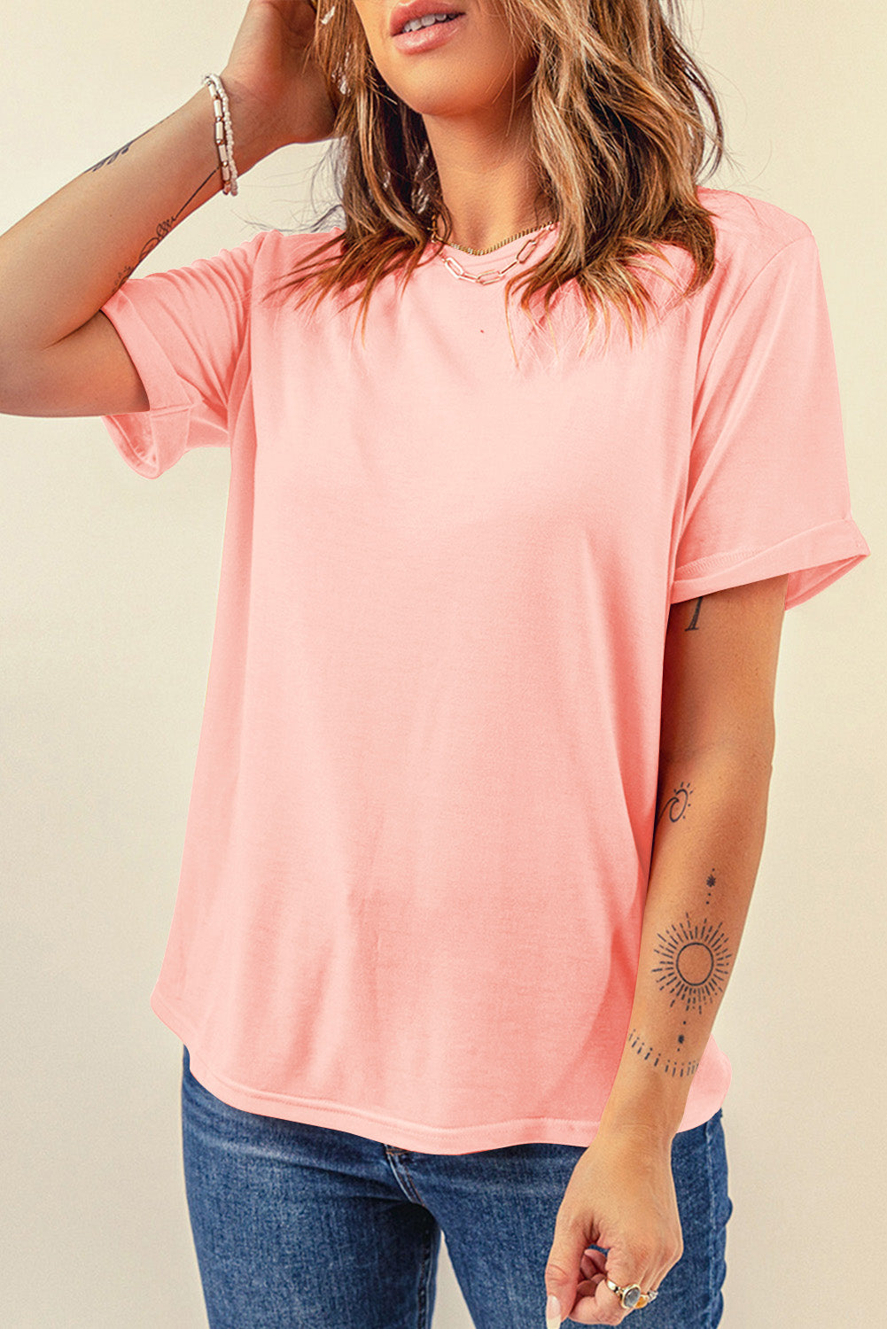 Dark Blue Casual Plain Crew Neck Tee