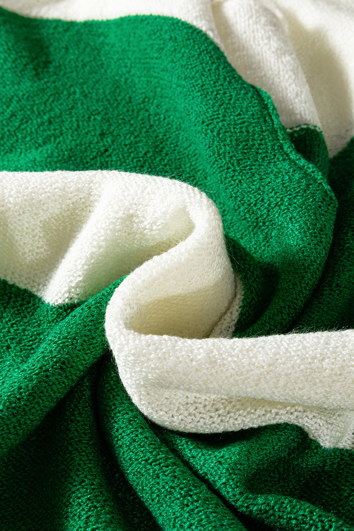 Green Stripe Loose Color Block Drop Shoulder Bubble Sleeve Sweater