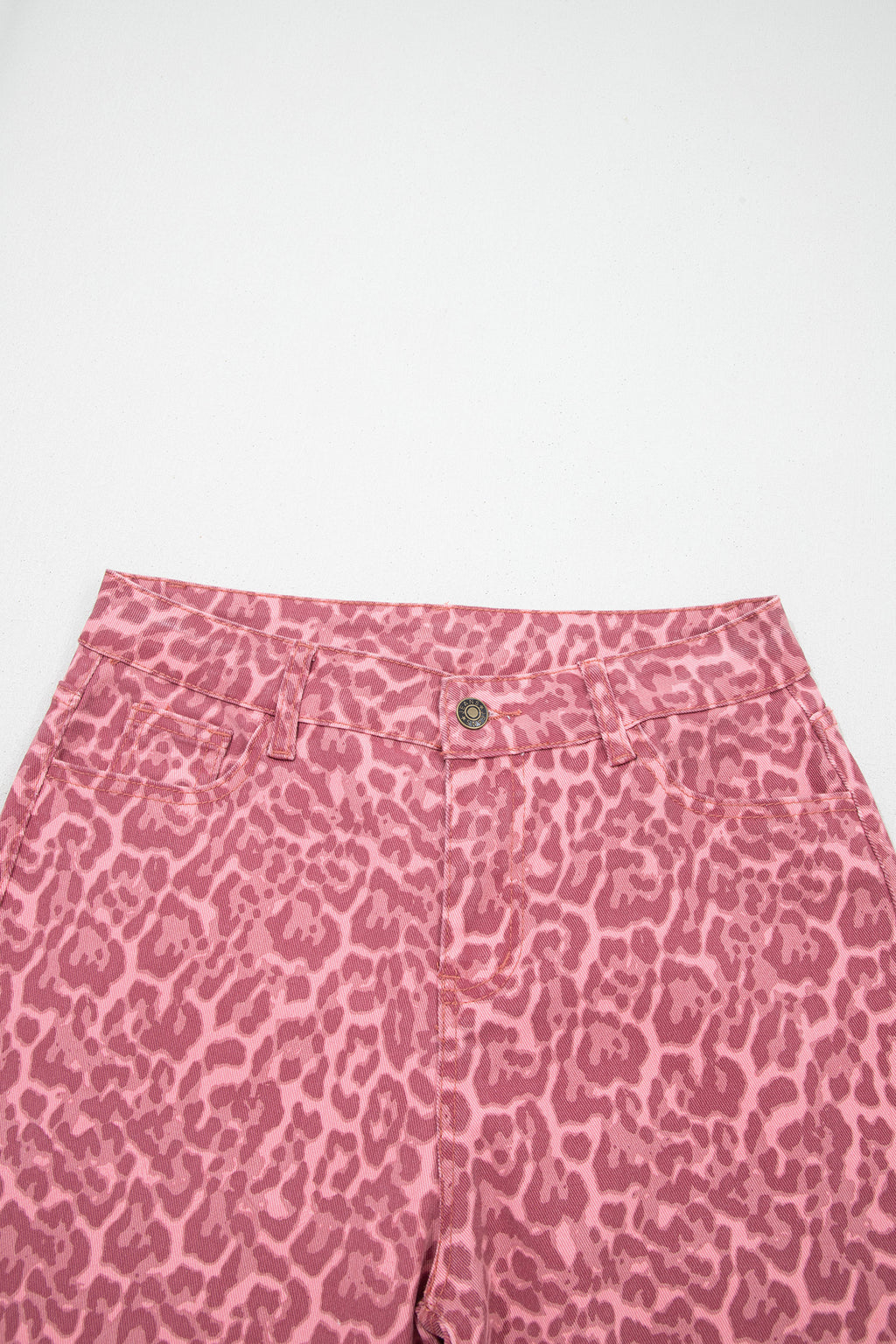 Rose Leopard Frayed Edge Wide Leg High Waist Jeans