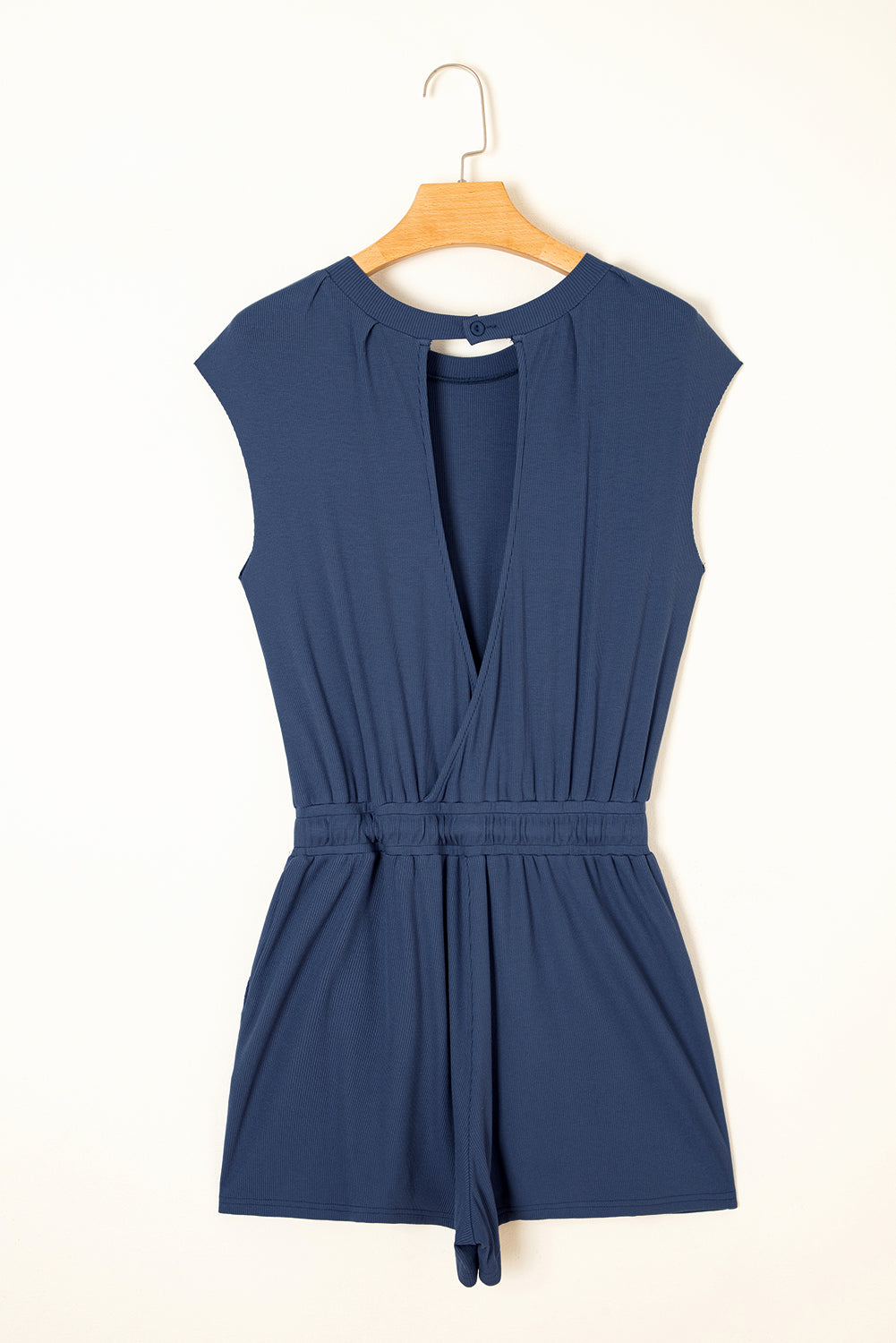Ashleigh Blue Knit Open Back Cap Sleeve Drawstring Elastic Waistband Romper