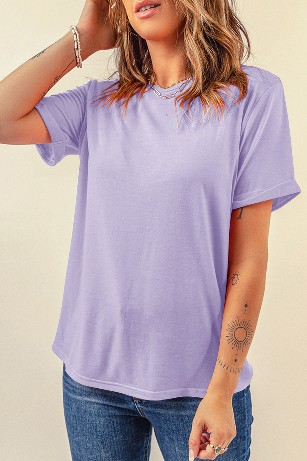 Dark Blue Casual Plain Crew Neck Tee