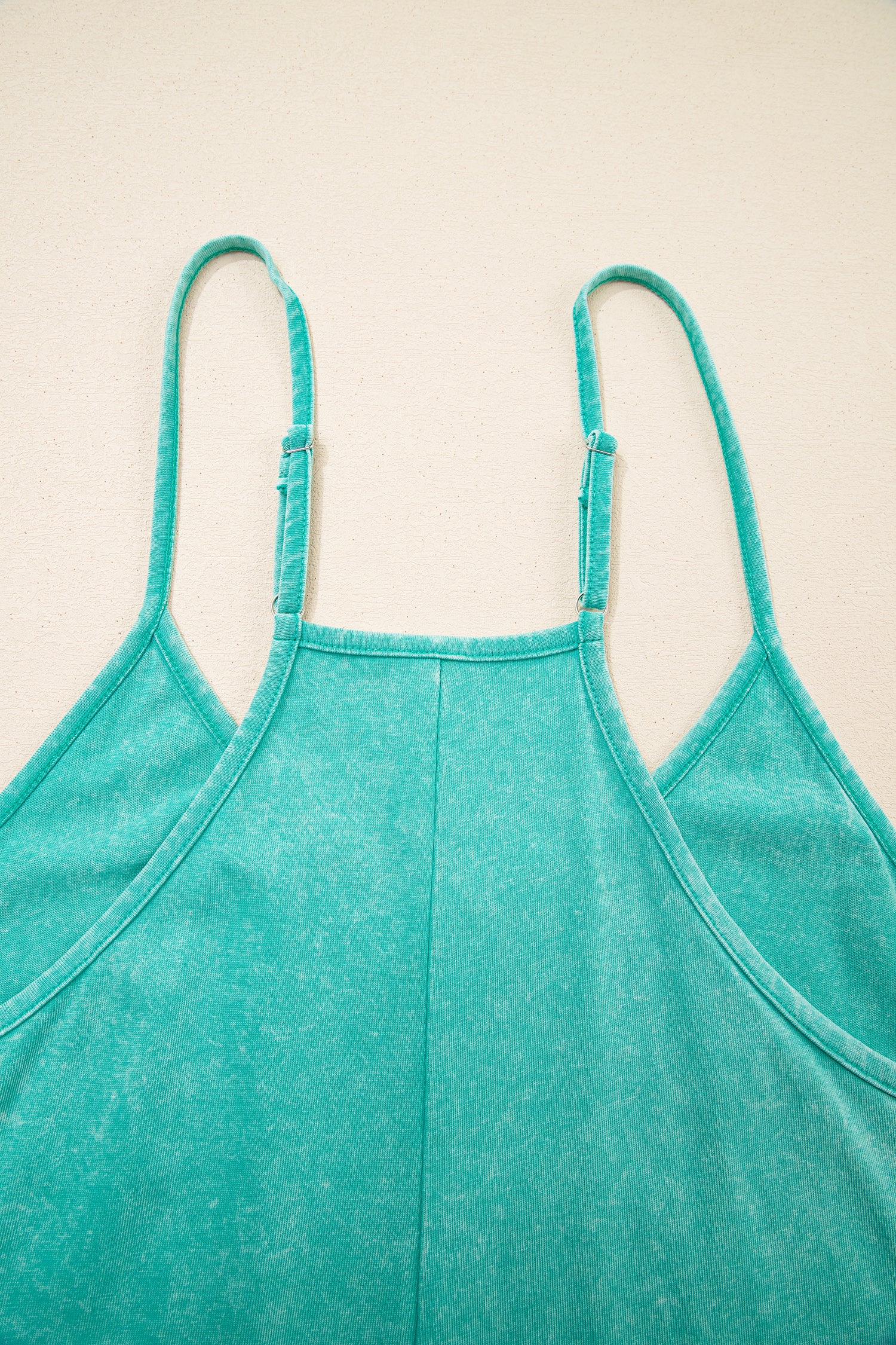 Mint Green Mineral Wash Spaghetti Straps Pocketed Romper