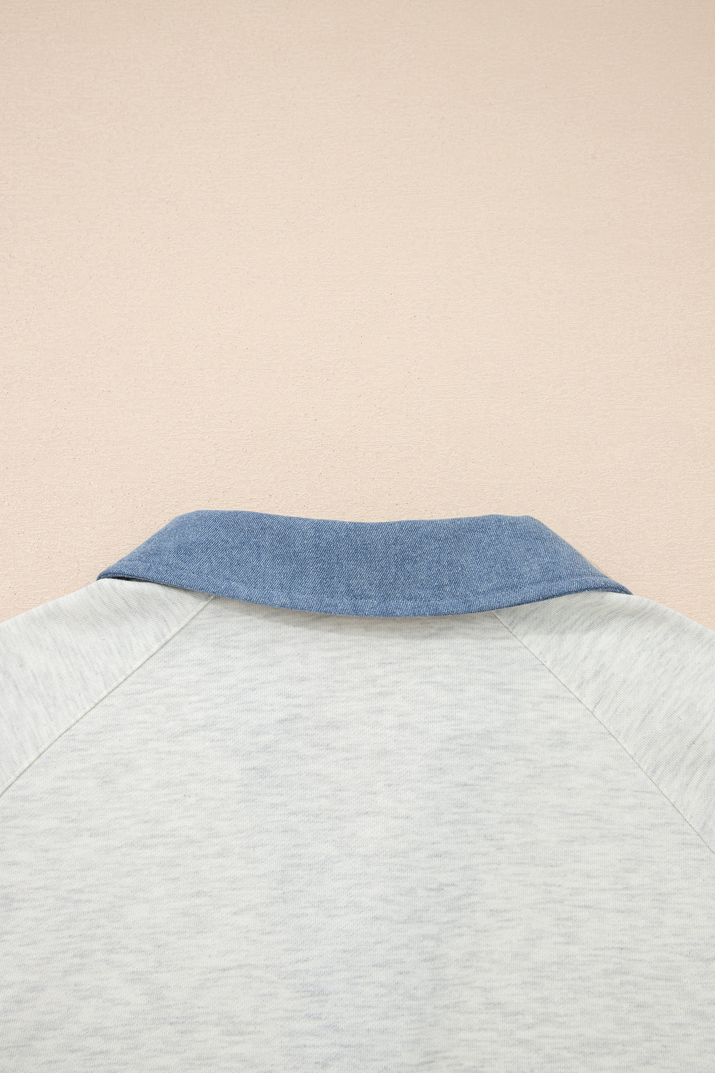 Light Grey Denim Patchwork Buttoned Polo Collar Long Sleeve Top