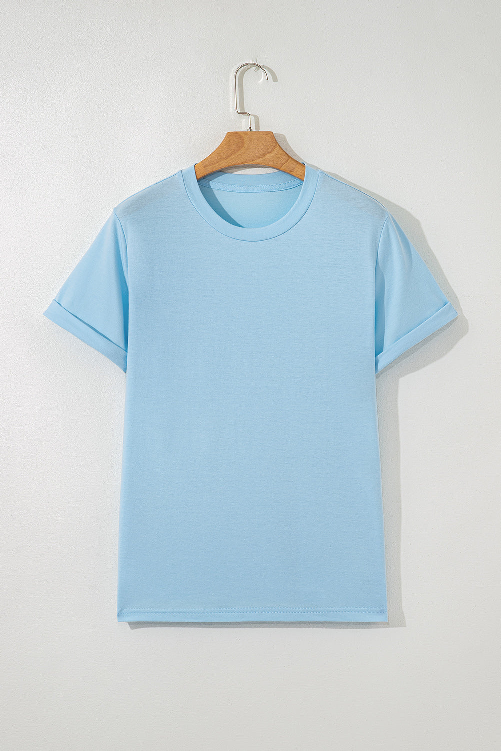 Dark Blue Casual Plain Crew Neck Tee