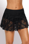 Black Solid Color Crochet Lace Skirted Bikini Bottom