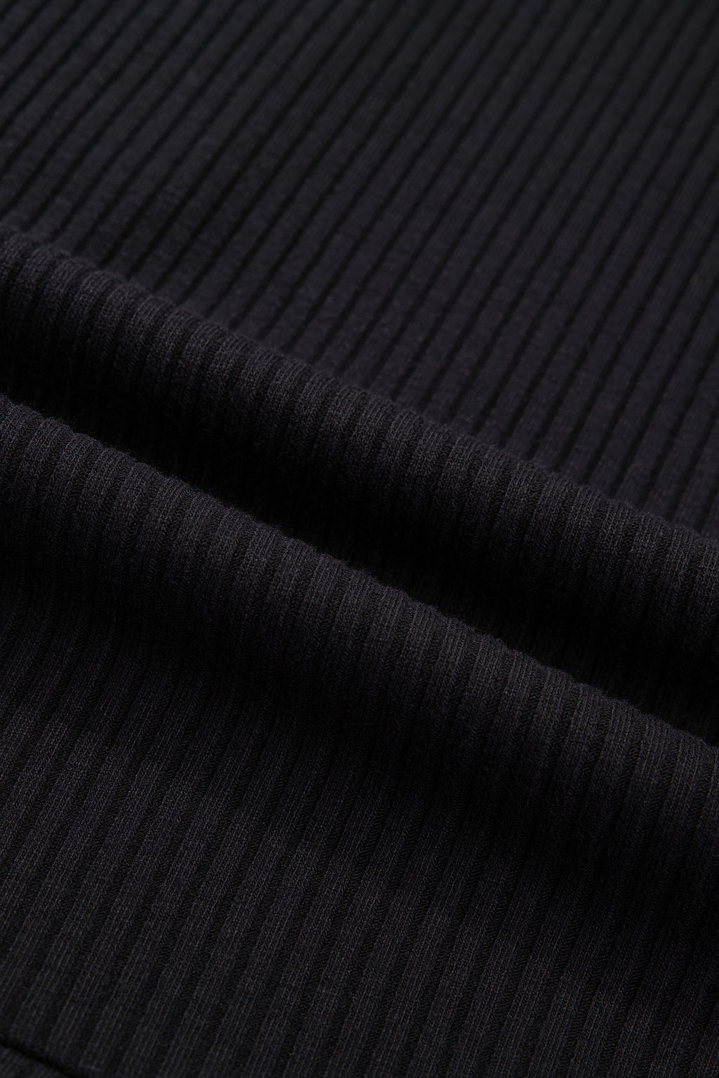 Black Ribbed Knit Contrast Denim Patchwork Hooded Long Sleeve Top