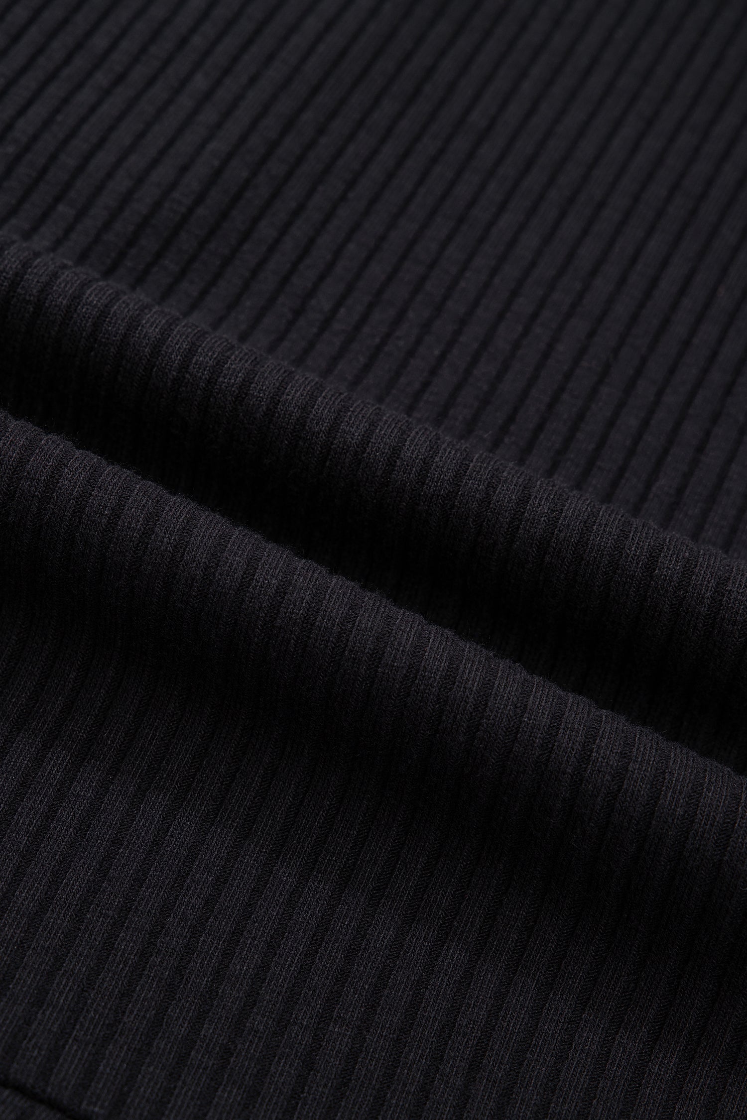 Black Ribbed Knit Contrast Denim Patchwork Hooded Long Sleeve Top