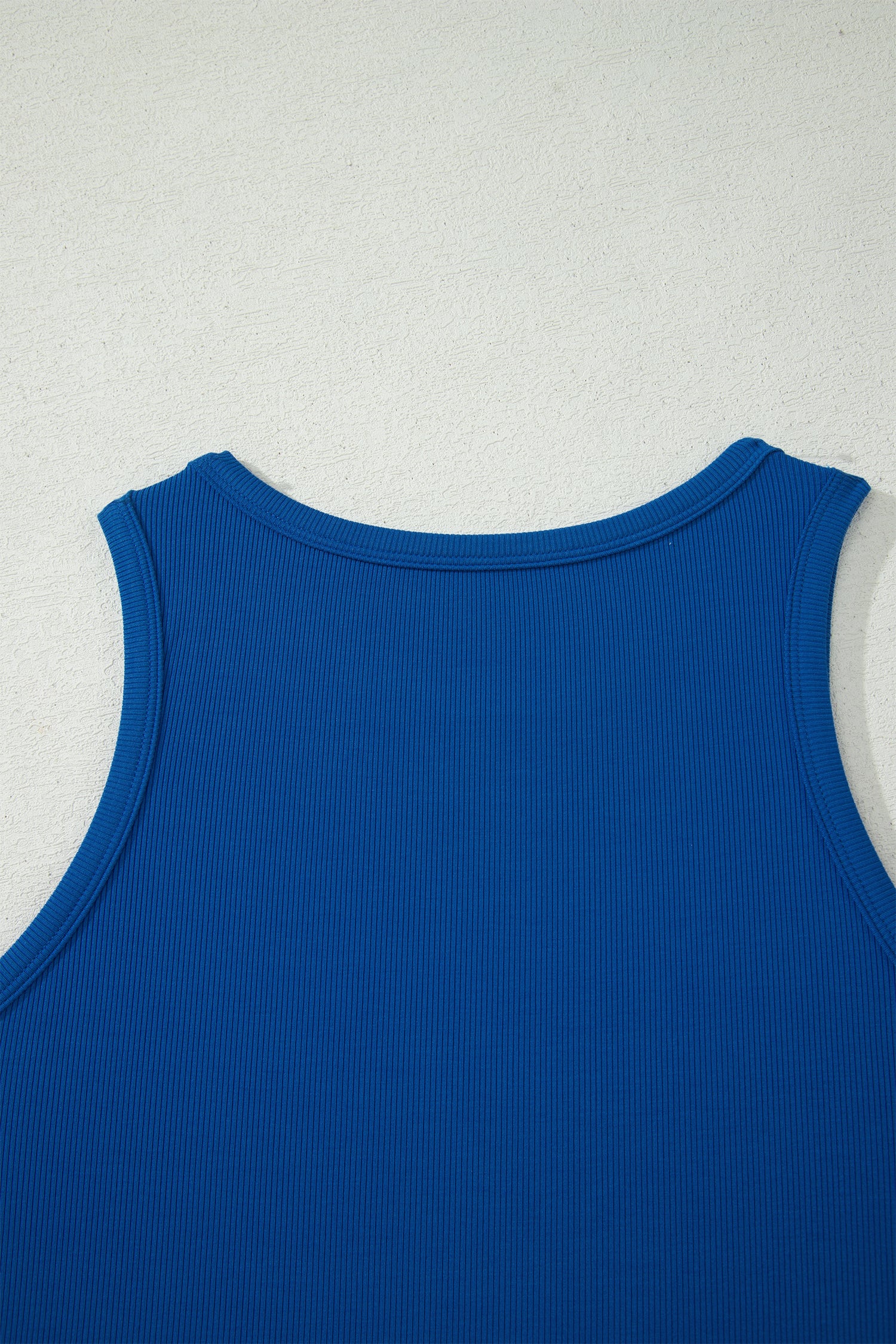 Mist Blue Ribbed Slim Tank Pocketed Wide Leg Shorts Set