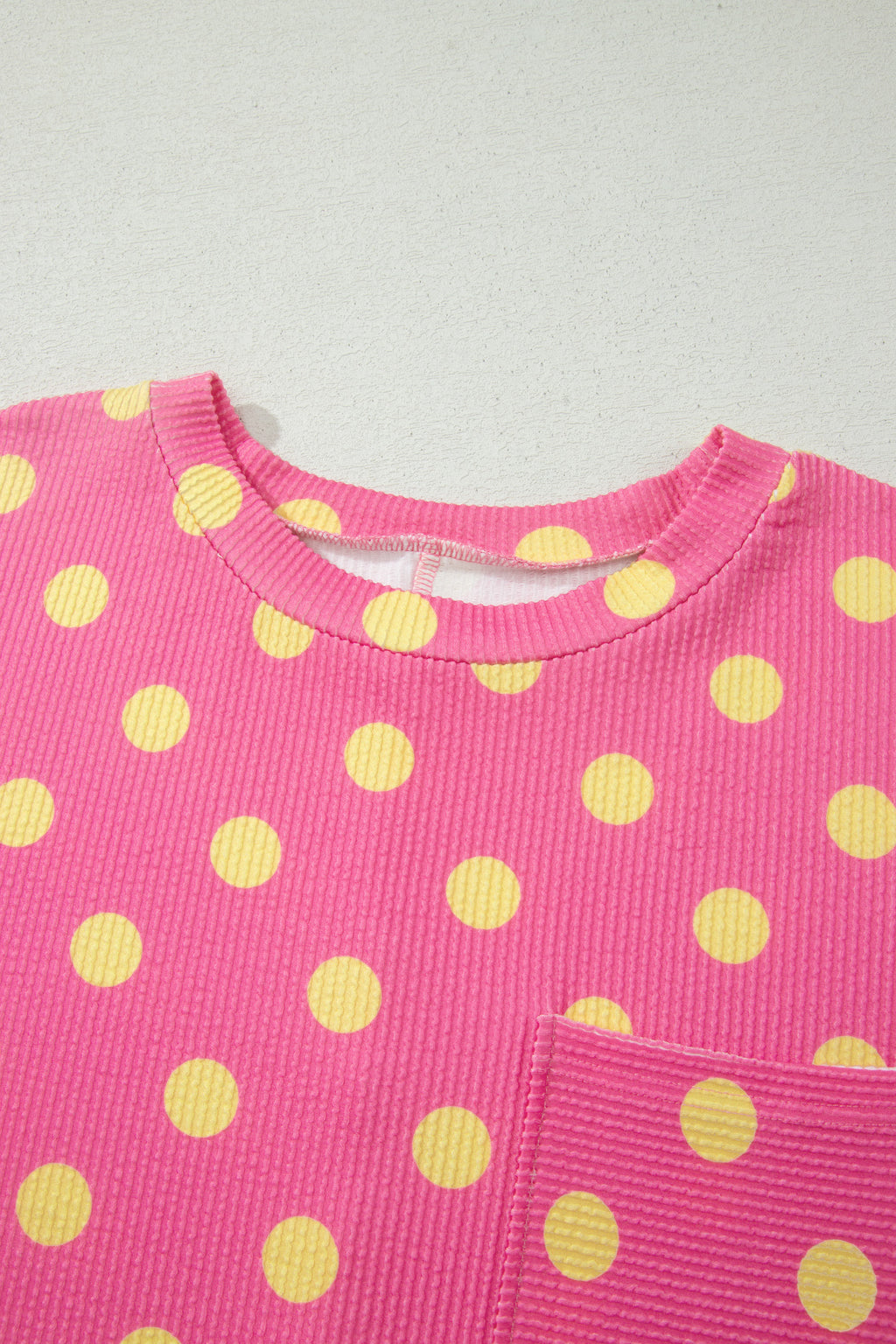 Pink Twisted Rib Polka Dot Print Plus Size T Shirt