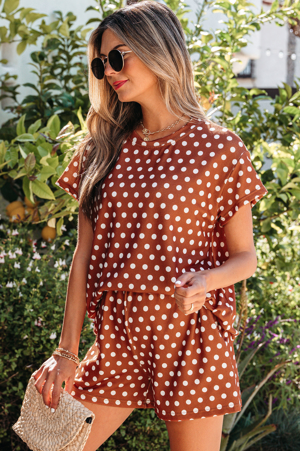Green Polka Dot Print Short Set