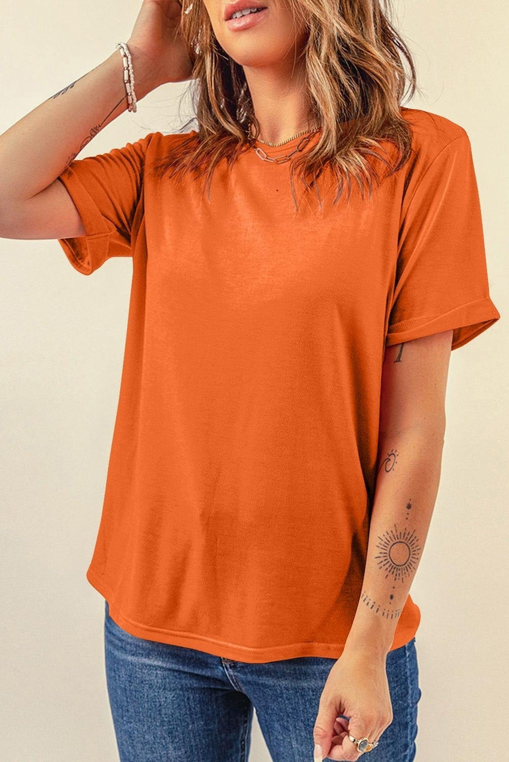 Dark Blue Casual Plain Crew Neck Tee