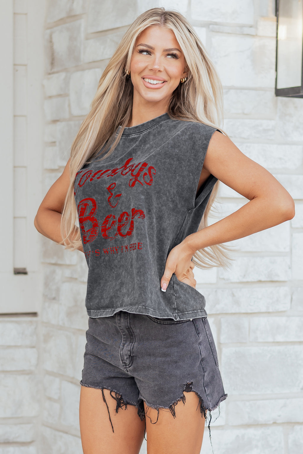 Sleet Cowboy & Beer Western Graphic Mineral Wash Tank Top