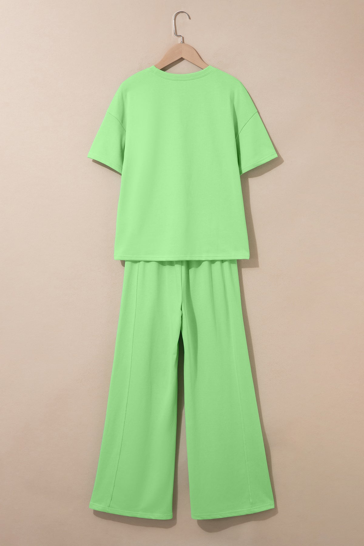 Sky Blue Solid Cover Oversize Tee Pocketed Casual Pants 2pcs Outfit