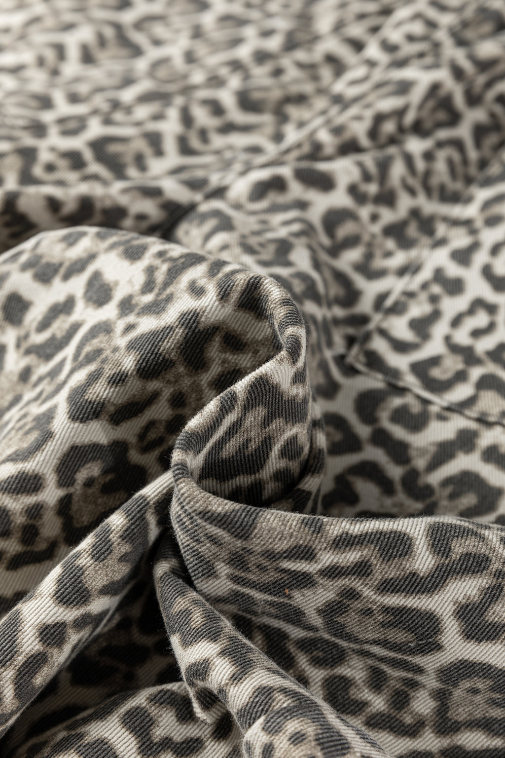 Brown Leopard Print Raw Hem Elastic Waist Loose Pull On Jeans