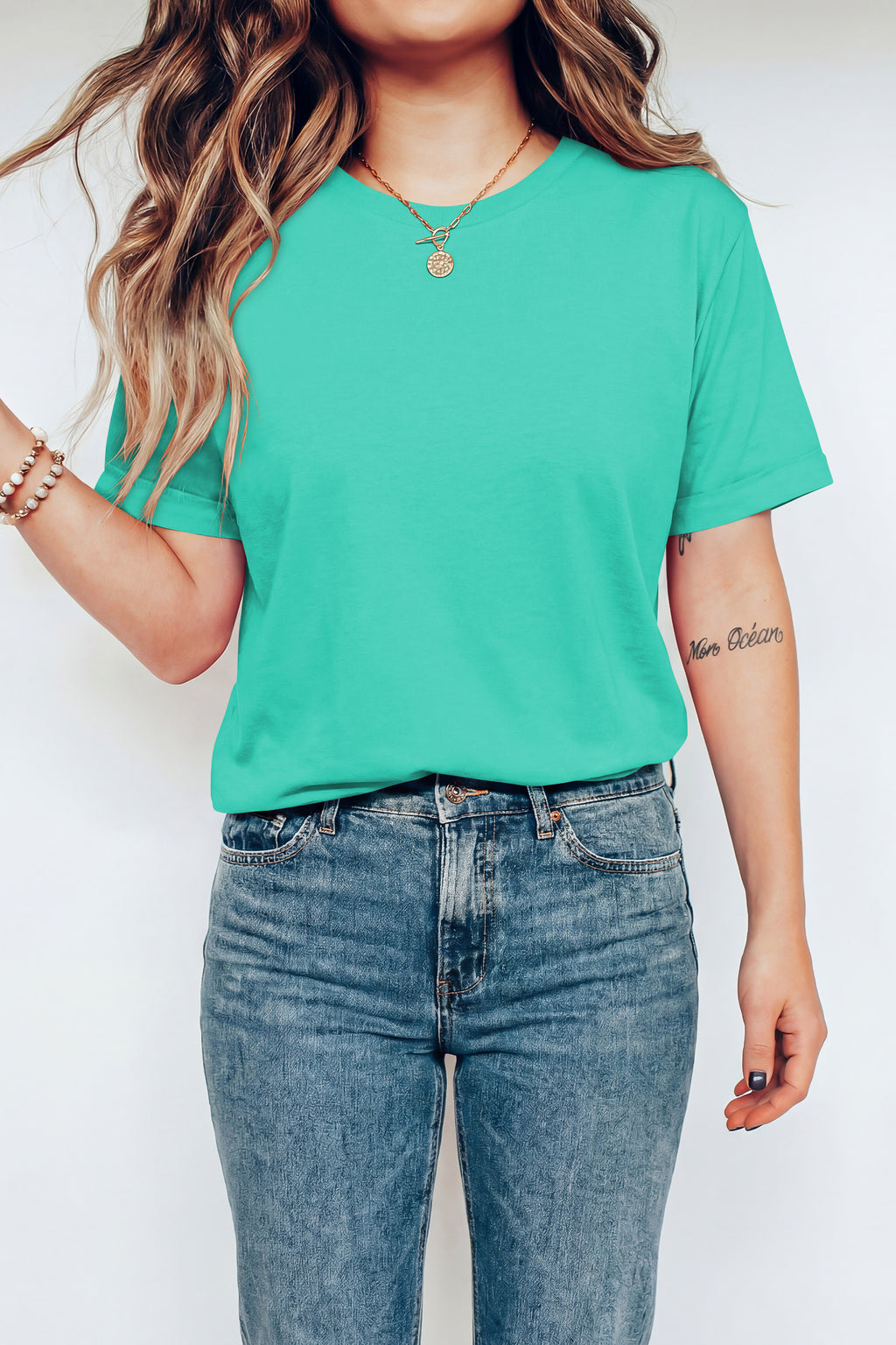 Dark Blue Casual Plain Crew Neck Tee