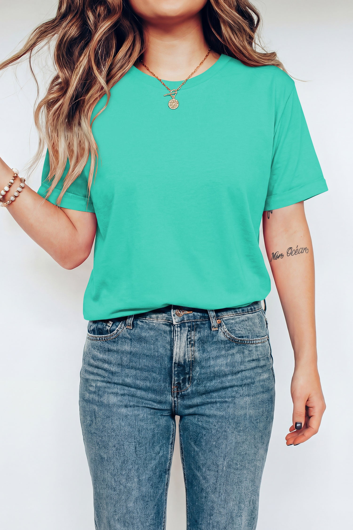 Dark Blue Casual Plain Crew Neck Tee