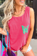 Sachet Pink Butterfly Graphic Casual Tank Top