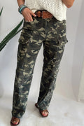 Green Camouflage Print Multi Pocketed Womens Denim Pants