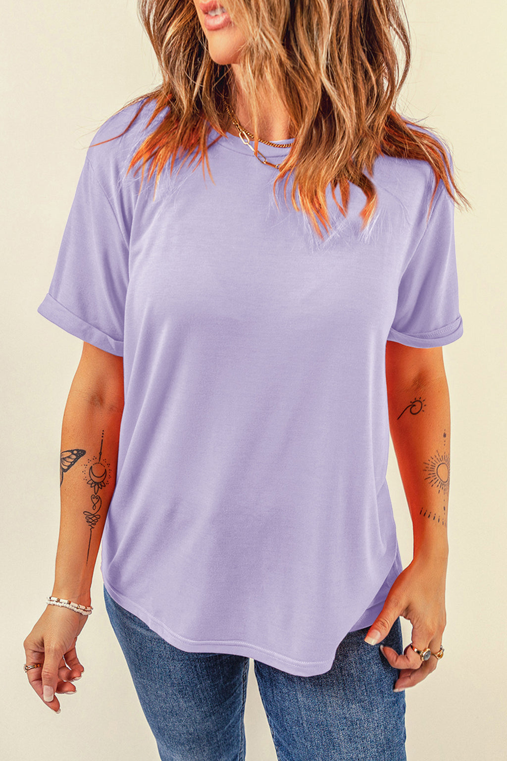 Dark Blue Casual Plain Crew Neck Tee