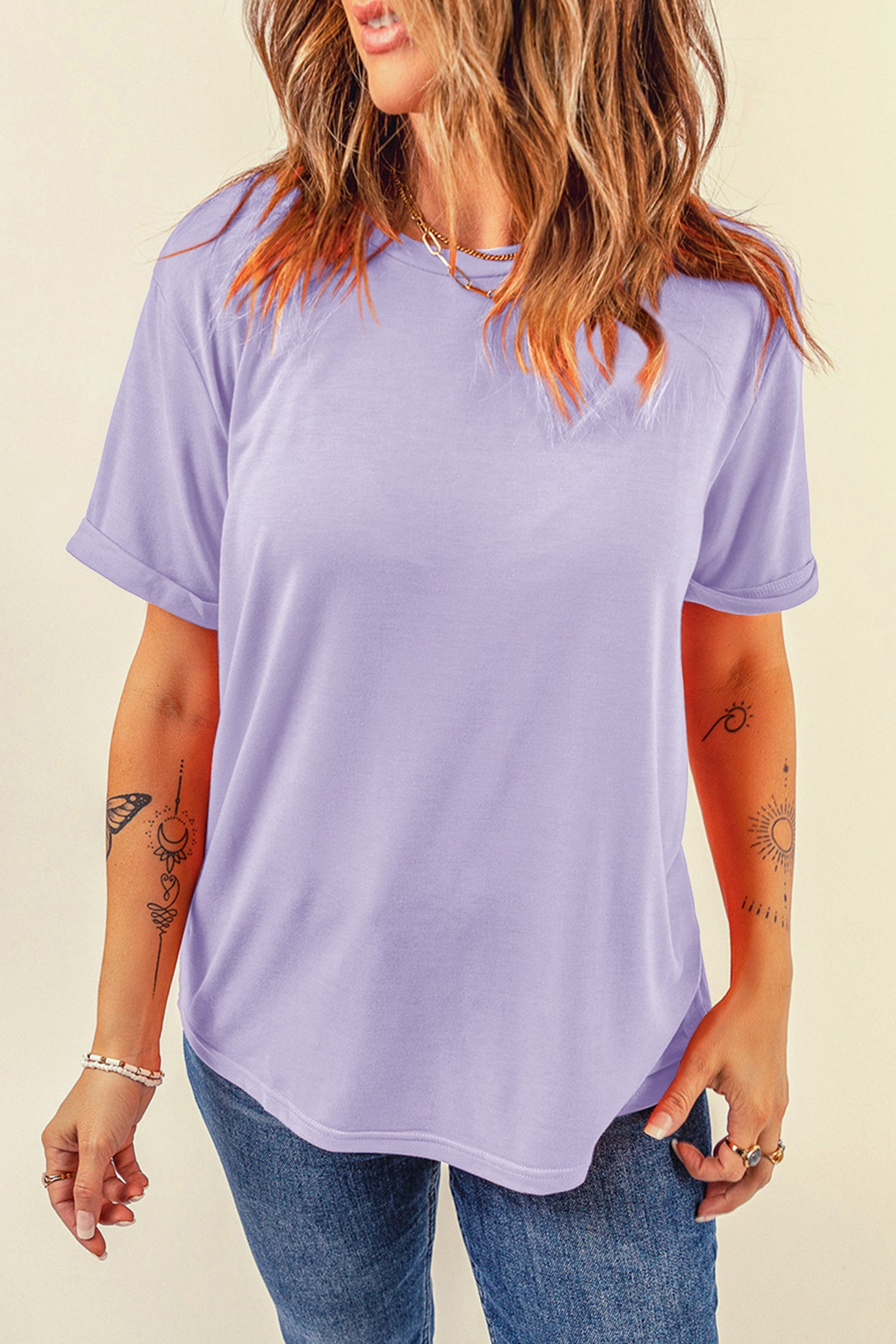 Dark Blue Casual Plain Crew Neck Tee