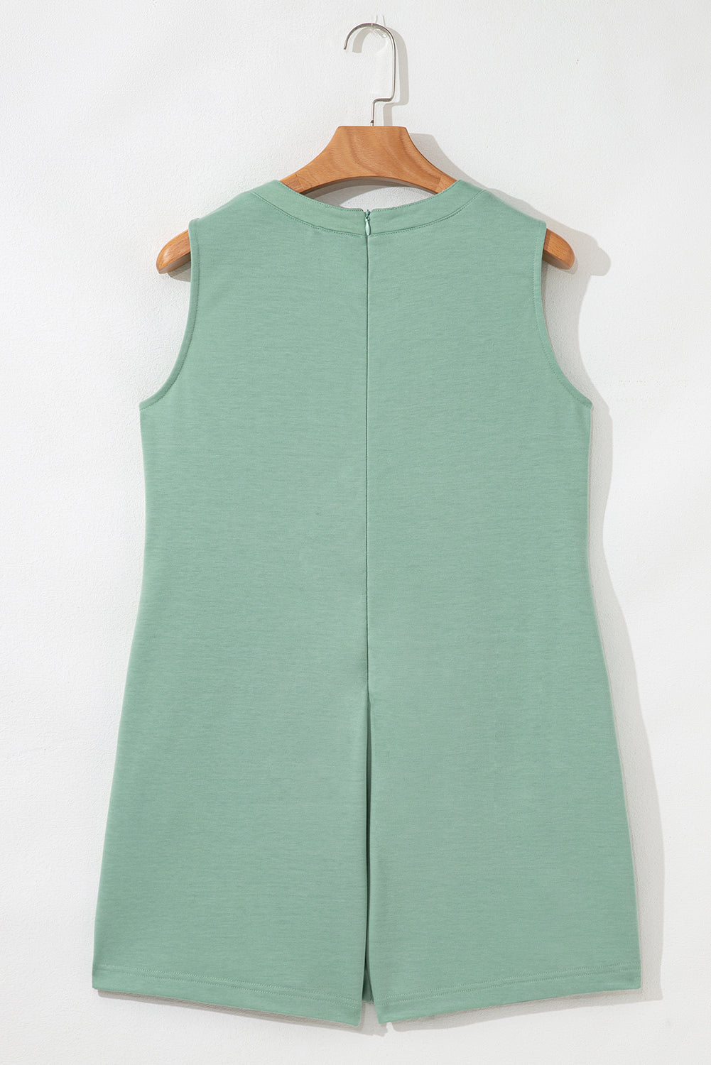 Smoke Green Tie V Neck Pintuck Sleeveless Loose Romper