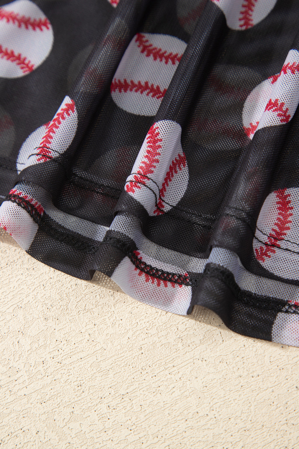 Black Baseball Game Day Sheer Mesh Long Sleeve Top