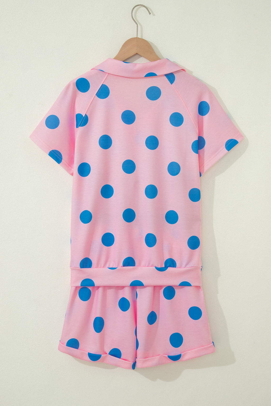 Green Polka Dot Print V Neck Tee Short Set