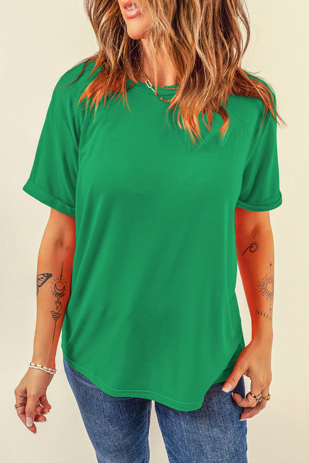 Dark Blue Casual Plain Crew Neck Tee