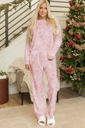 Pink Christmas Tree Nutcracker Print 2pcs Lounge Pant Set