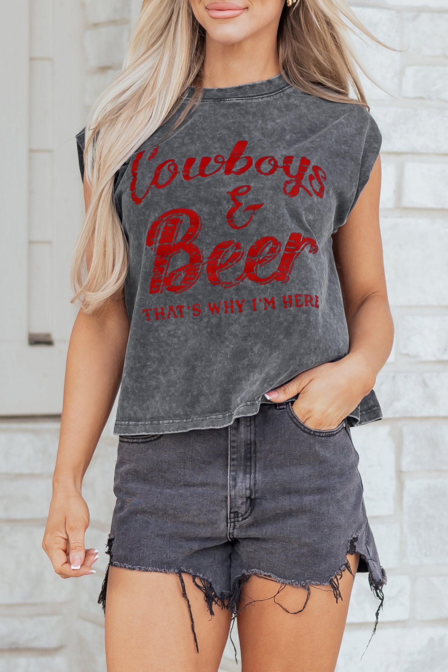 Sleet Cowboy & Beer Western Graphic Mineral Wash Tank Top