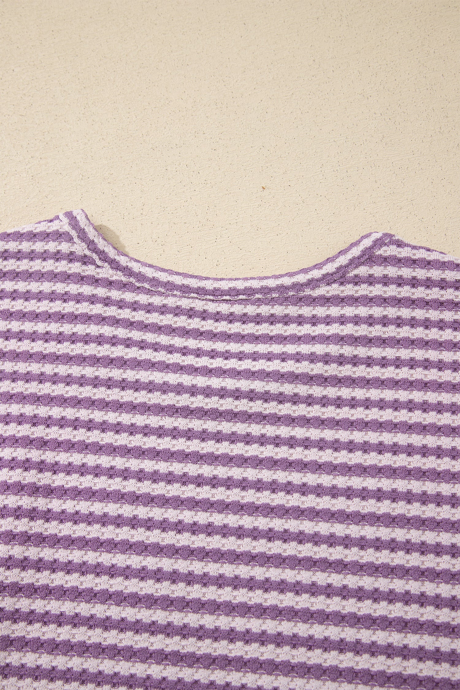 Brown Stripe Breathable Textured Knit Short 2pcs Set