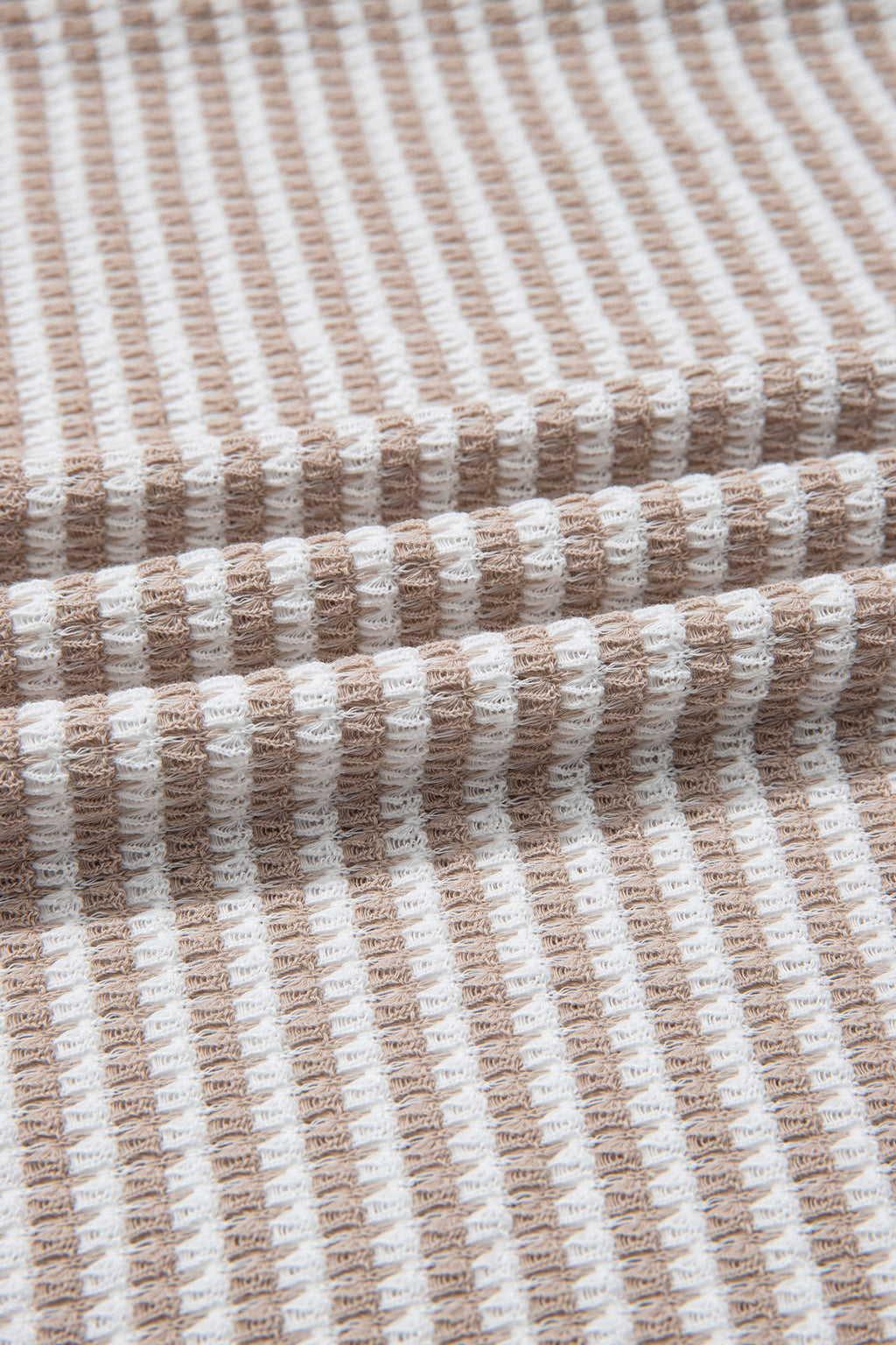 Beige Striped Textured Knit V Neck Casual Top