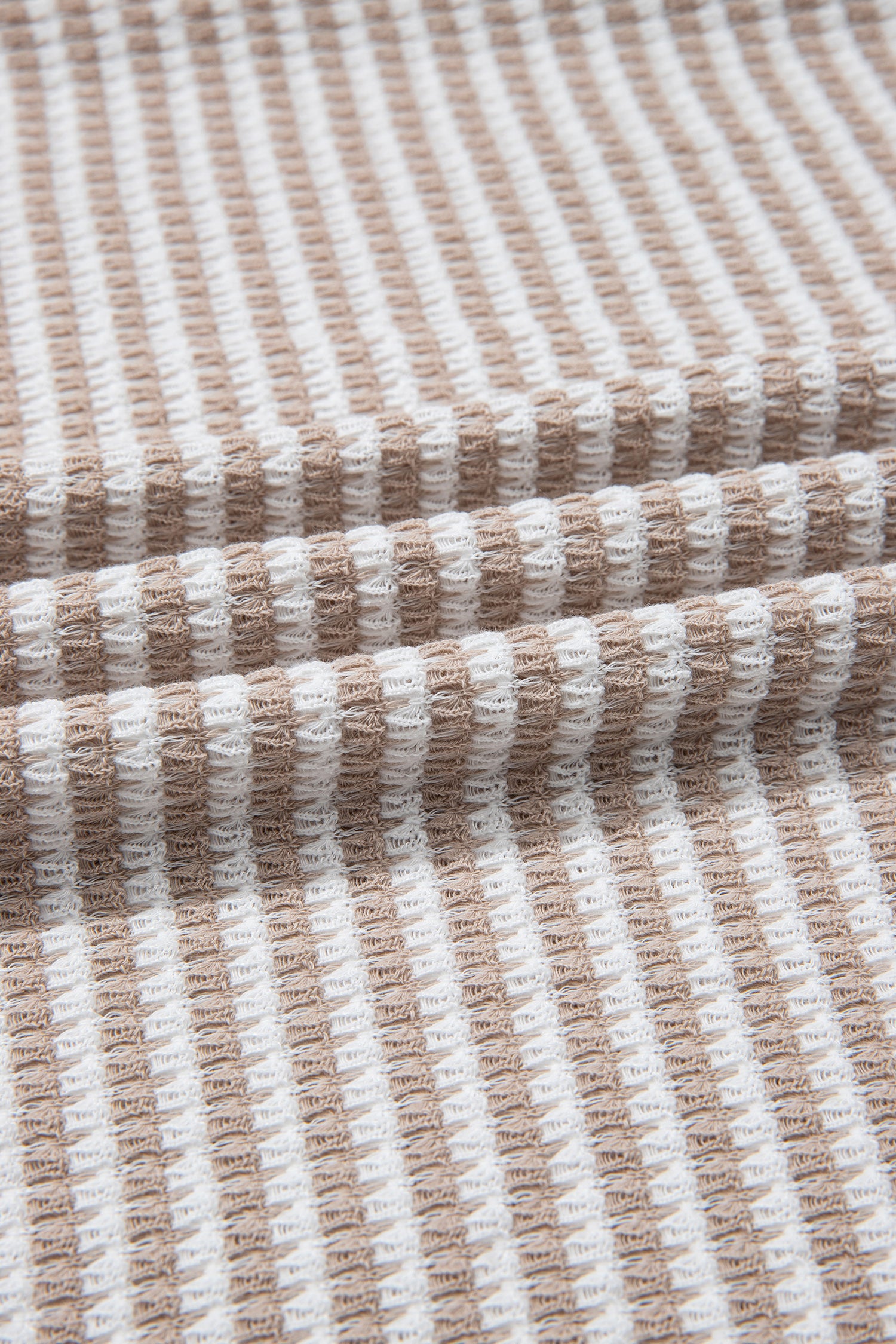 Beige Striped Textured Knit V Neck Casual Top