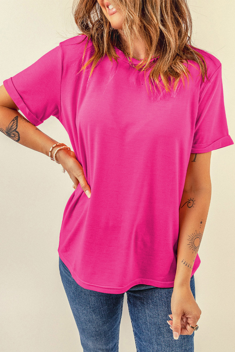 Dark Blue Casual Plain Crew Neck Tee