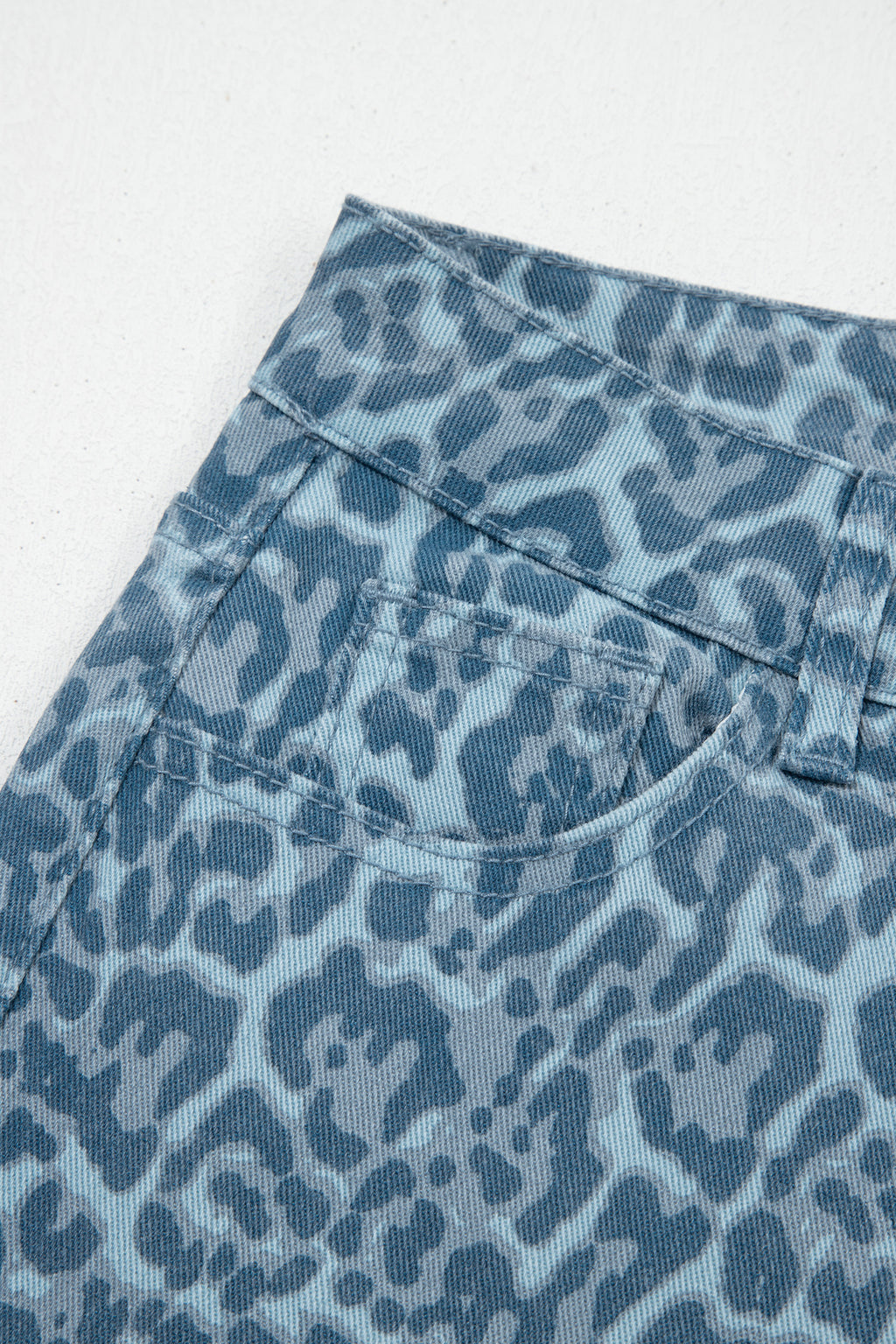 Sky Blue Leopard Frayed Edge Wide Leg High Waist Jeans